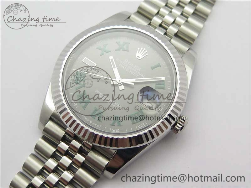 MultiPurpose DateJust 41 SS 126333 Fluted Bezel DJF Best Edition 904L Steel Gray Dial Green Roman Markers on Jubilee Bracelet A 10559