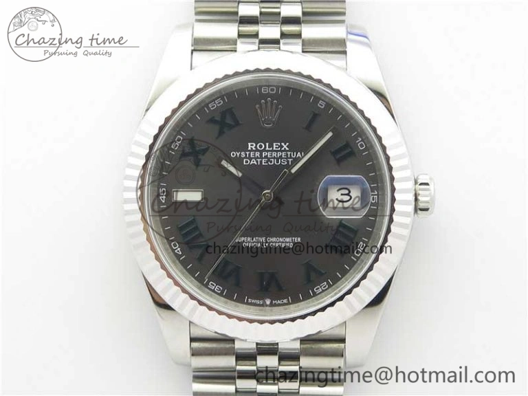 SoftTouch DateJust 41 SS 126333 Fluted Bezel DJF Best Edition 904L Steel Gray Dial Green Roman Markers on Jubilee Bracelet A 3192