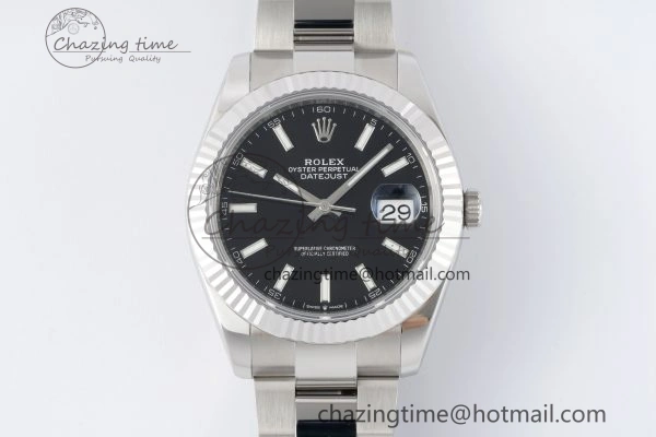 DateJust 41 SS Fluted Bezel KING 1:1 Best Edition 904L Steel Black Dial on Oyster Bracelet VR OnTrend 2215