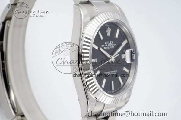 DateJust 41 SS Fluted Bezel KING 1:1 Best Edition 904L Steel Black Dial on Oyster Bracelet VR OnTrend 2215