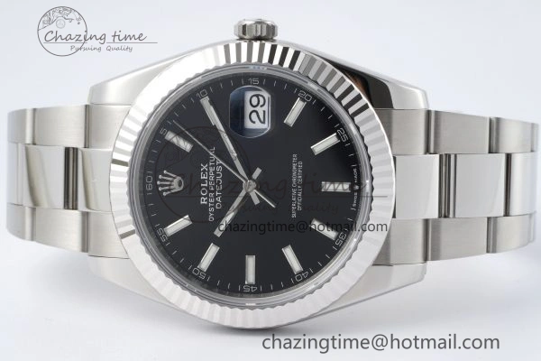 DateJust 41 SS Fluted Bezel KING 1:1 Best Edition 904L Steel Black Dial on Oyster Bracelet VR OnTrend 2215
