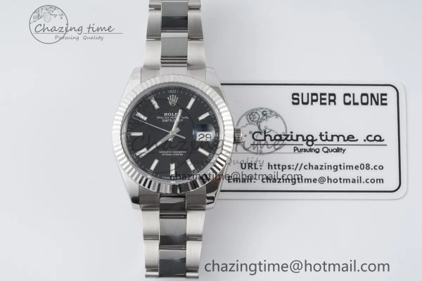 DateJust 41 SS Fluted Bezel KING 1:1 Best Edition 904L Steel Black Dial on Oyster Bracelet VR OnTrend 2215