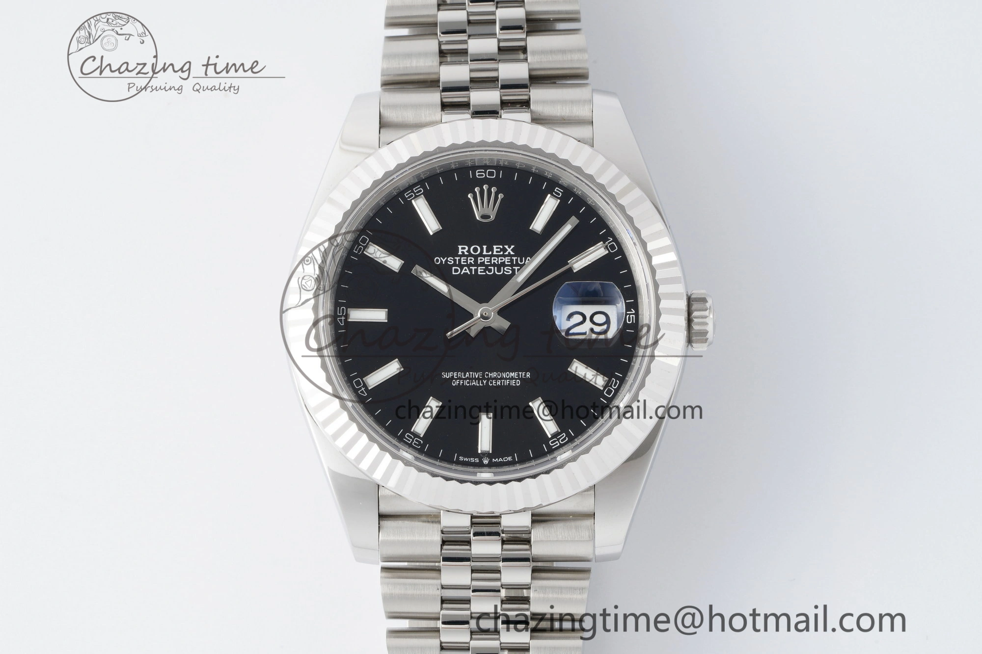 DateJust 41 SS Fluted Bezel KING 1:1 Best Edition 904L Steel Black Stick Dial on Jubilee Bracelet VR SmoothTexture 2208
