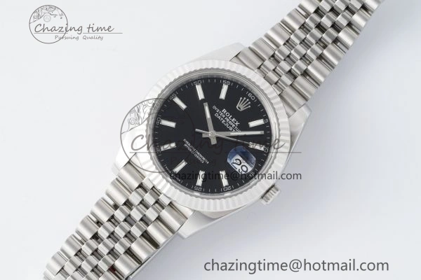DateJust 41 SS Fluted Bezel KING 1:1 Best Edition 904L Steel Black Stick Dial on Jubilee Bracelet VR SmoothTexture 2208