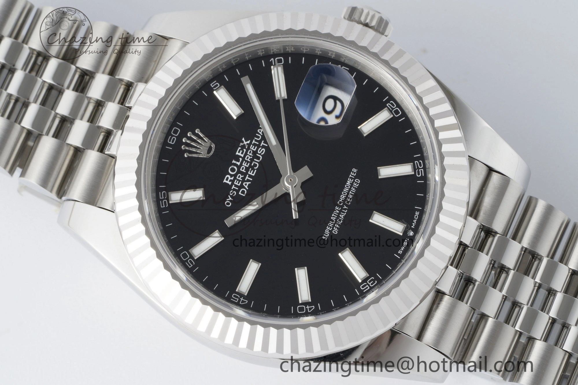 DateJust 41 SS Fluted Bezel KING 1:1 Best Edition 904L Steel Black Stick Dial on Jubilee Bracelet VR SmoothTexture 2208