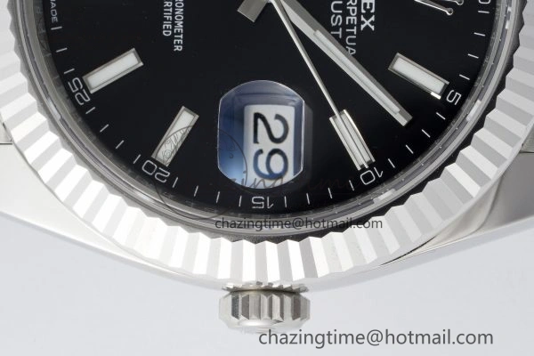 DateJust 41 SS Fluted Bezel KING 1:1 Best Edition 904L Steel Black Stick Dial on Jubilee Bracelet VR SmoothTexture 2208