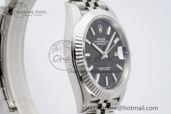 DateJust 41 SS Fluted Bezel KING 1:1 Best Edition 904L Steel Black Stick Dial on Jubilee Bracelet VR SmoothTexture 2208