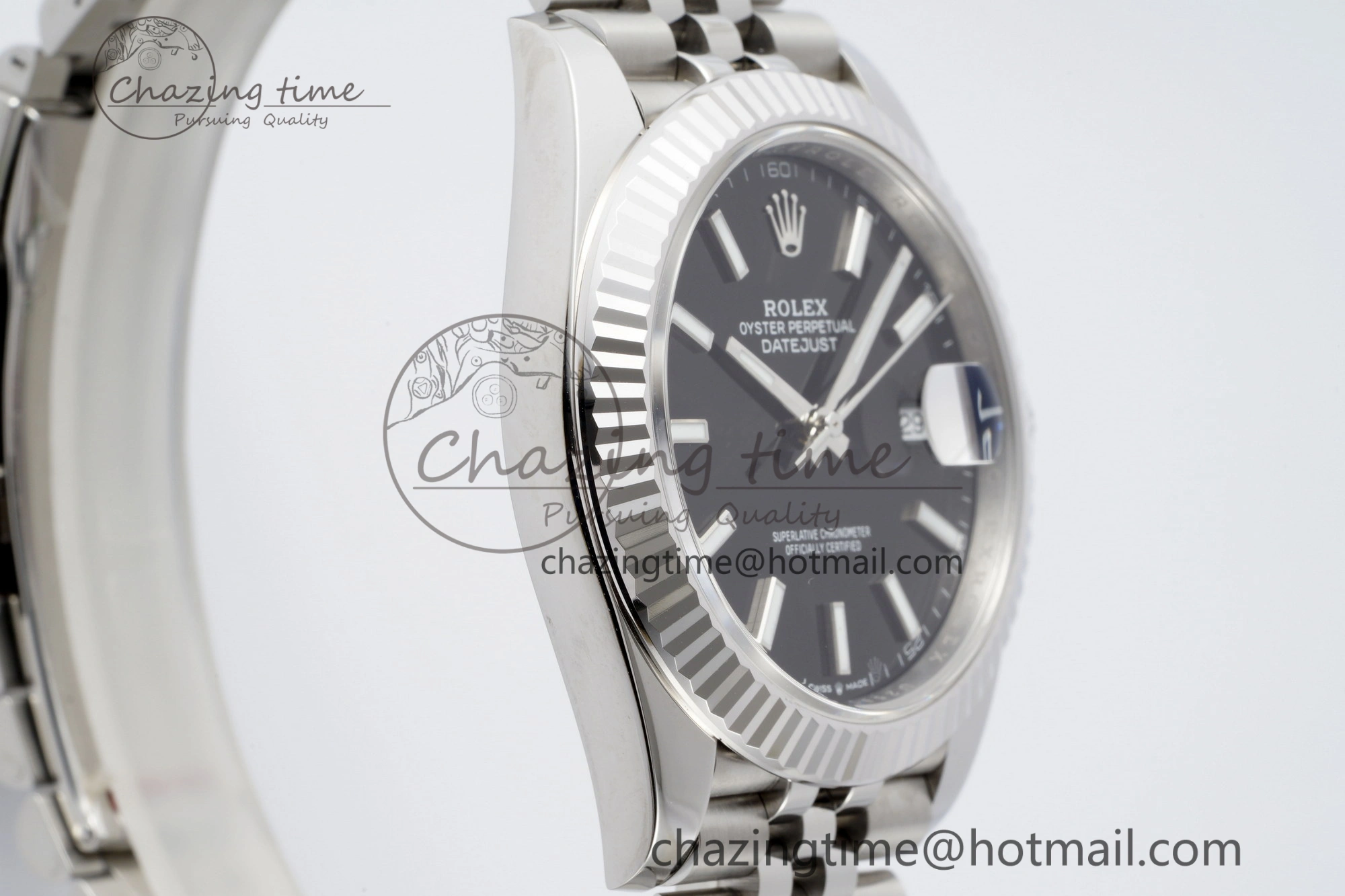 DateJust 41 SS Fluted Bezel KING 1:1 Best Edition 904L Steel Black Stick Dial on Jubilee Bracelet VR SmoothTexture 2208