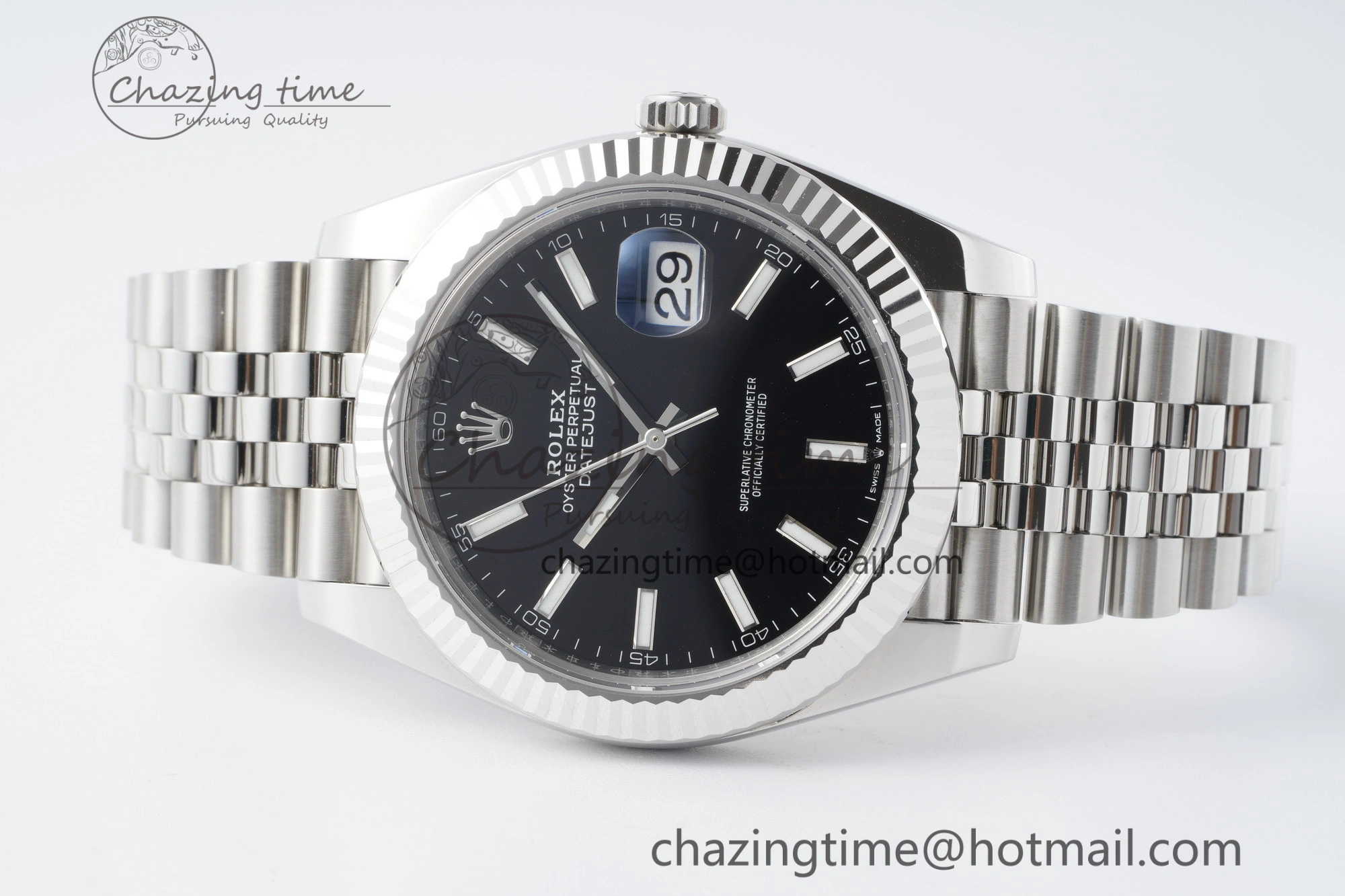 DateJust 41 SS Fluted Bezel KING 1:1 Best Edition 904L Steel Black Stick Dial on Jubilee Bracelet VR SmoothTexture 2208