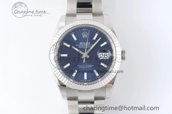 DateJust 41 SS Fluted Bezel KING 1:1 Best Edition 904L Steel Blue Dial on Oyster Bracelet VR Seasonal 2218
