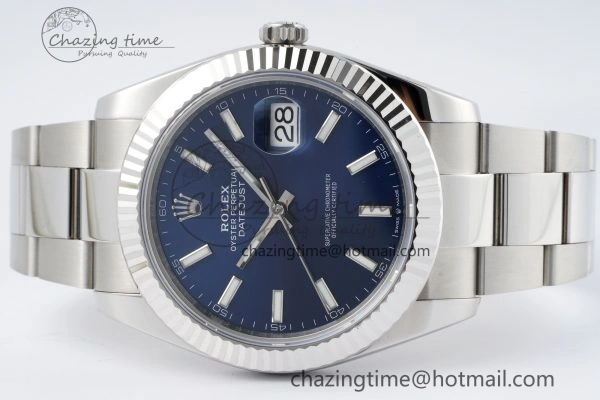 DateJust 41 SS Fluted Bezel KING 1:1 Best Edition 904L Steel Blue Dial on Oyster Bracelet VR Seasonal 2218