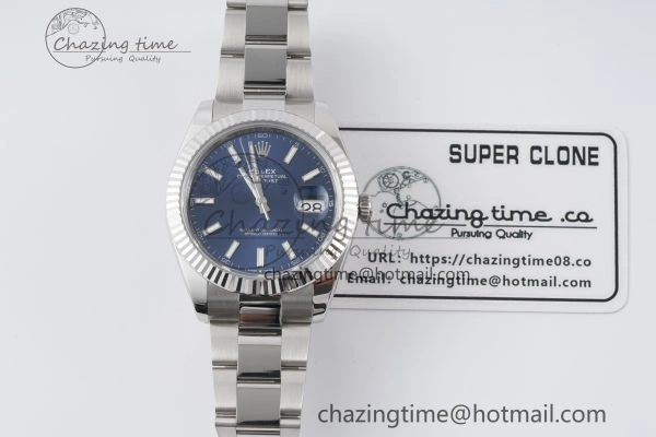 DateJust 41 SS Fluted Bezel KING 1:1 Best Edition 904L Steel Blue Dial on Oyster Bracelet VR Seasonal 2218