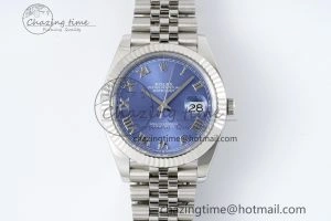 Compact DateJust 41 SS Fluted Bezel KING 1:1 Best Edition 904L Steel Blue Roman Dial on Jubilee Bracelet VR 2205