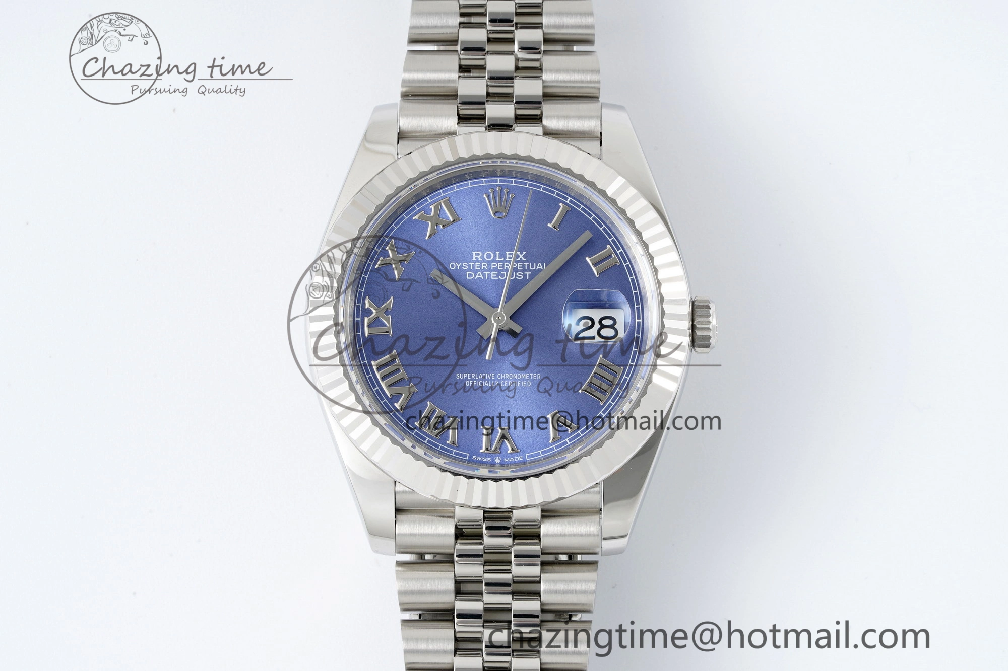 Compact DateJust 41 SS Fluted Bezel KING 1:1 Best Edition 904L Steel Blue Roman Dial on Jubilee Bracelet VR 2205