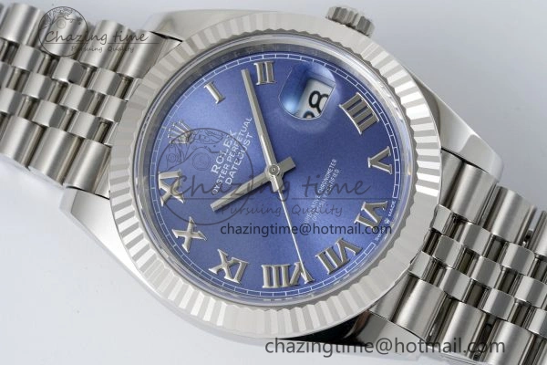 Compact DateJust 41 SS Fluted Bezel KING 1:1 Best Edition 904L Steel Blue Roman Dial on Jubilee Bracelet VR 2205
