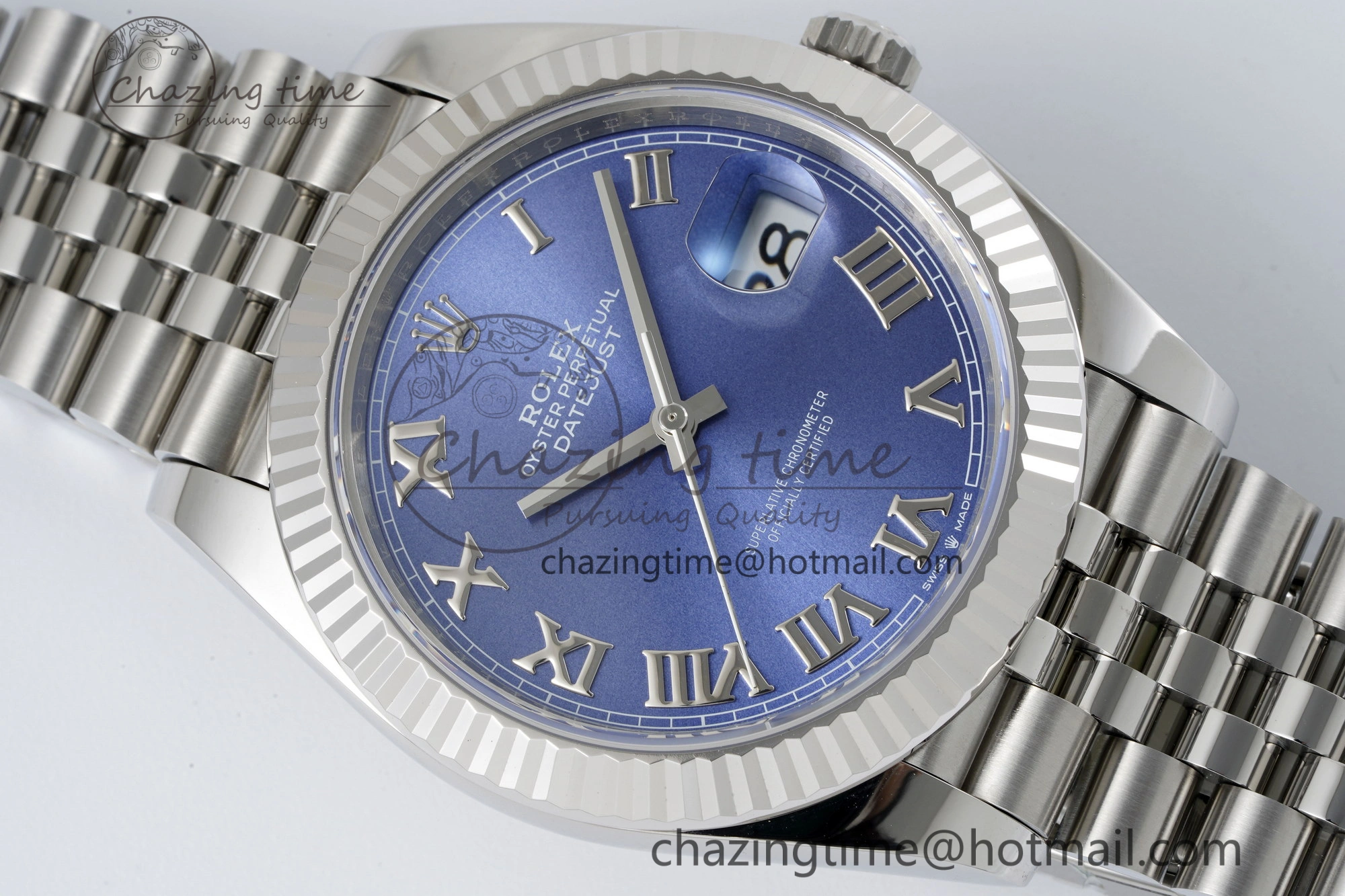 Compact DateJust 41 SS Fluted Bezel KING 1:1 Best Edition 904L Steel Blue Roman Dial on Jubilee Bracelet VR 2205