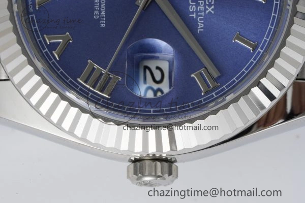 Compact DateJust 41 SS Fluted Bezel KING 1:1 Best Edition 904L Steel Blue Roman Dial on Jubilee Bracelet VR 2205