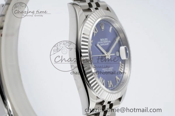 Compact DateJust 41 SS Fluted Bezel KING 1:1 Best Edition 904L Steel Blue Roman Dial on Jubilee Bracelet VR 2205
