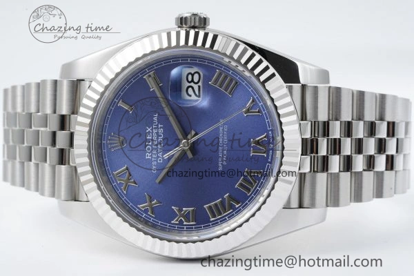 Compact DateJust 41 SS Fluted Bezel KING 1:1 Best Edition 904L Steel Blue Roman Dial on Jubilee Bracelet VR 2205