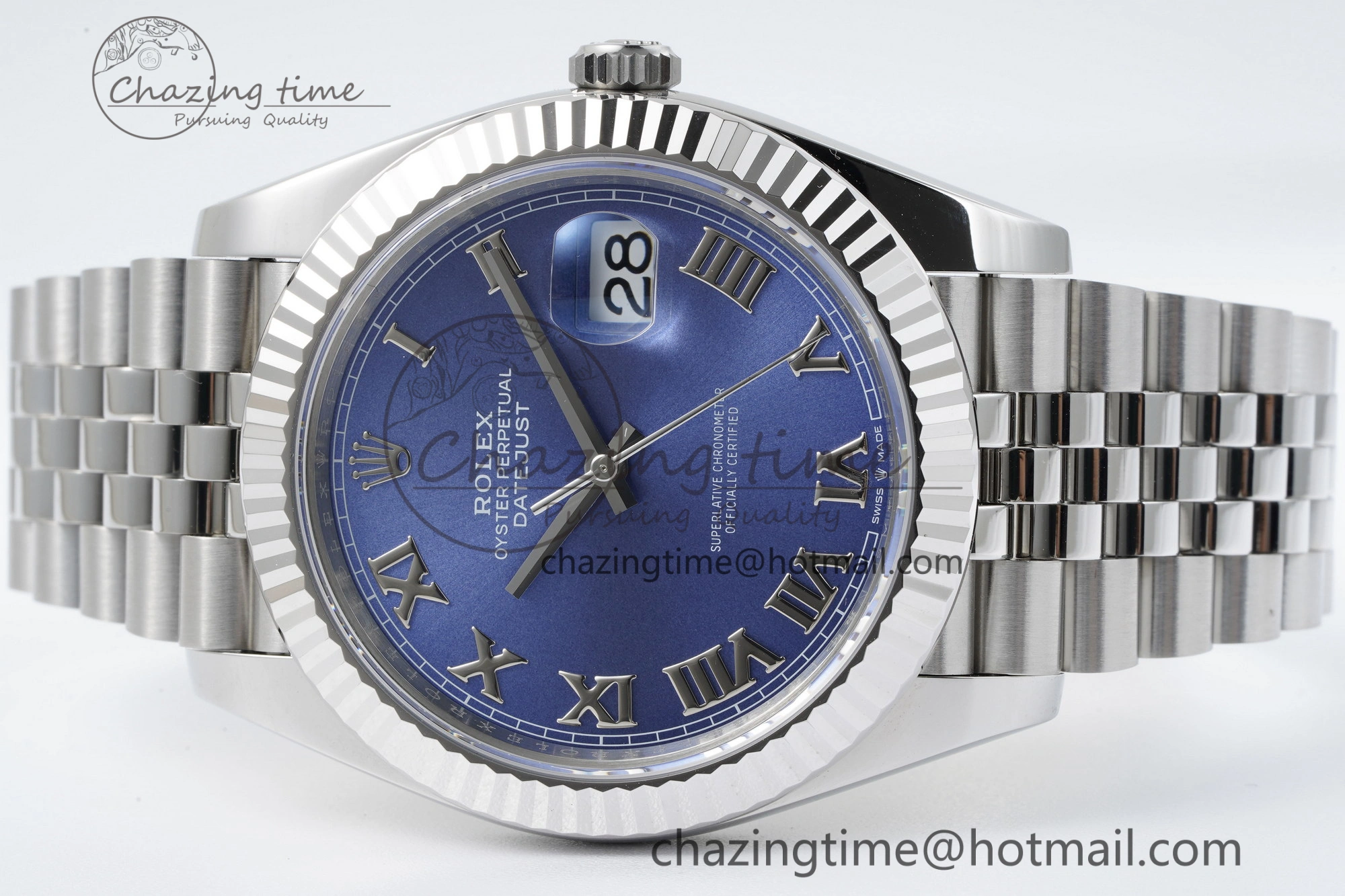 Compact DateJust 41 SS Fluted Bezel KING 1:1 Best Edition 904L Steel Blue Roman Dial on Jubilee Bracelet VR 2205