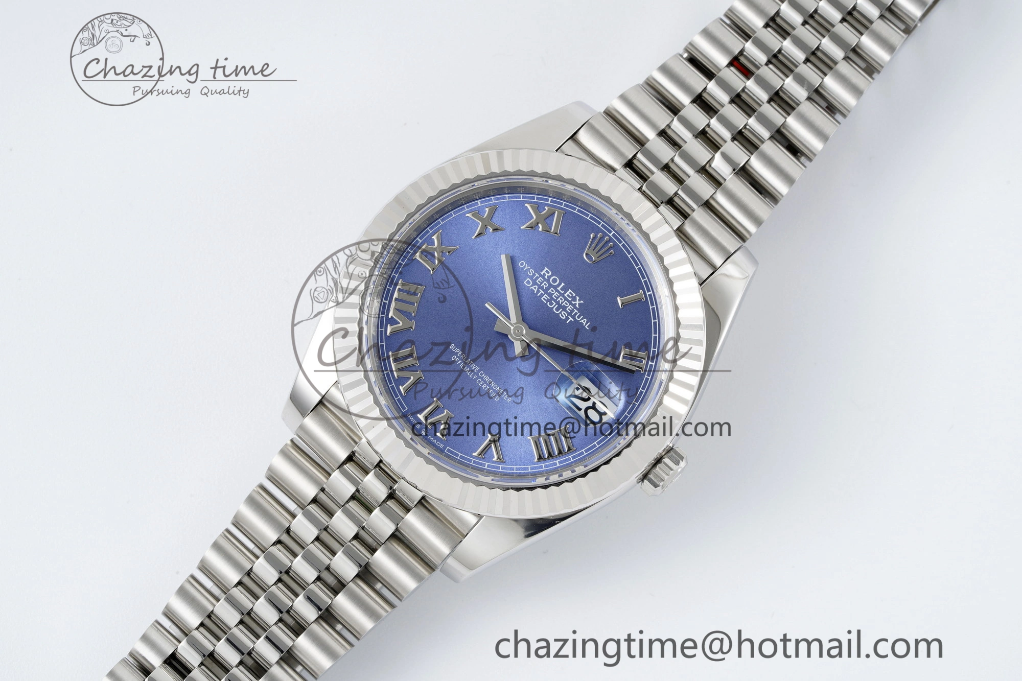 Compact DateJust 41 SS Fluted Bezel KING 1:1 Best Edition 904L Steel Blue Roman Dial on Jubilee Bracelet VR 2205