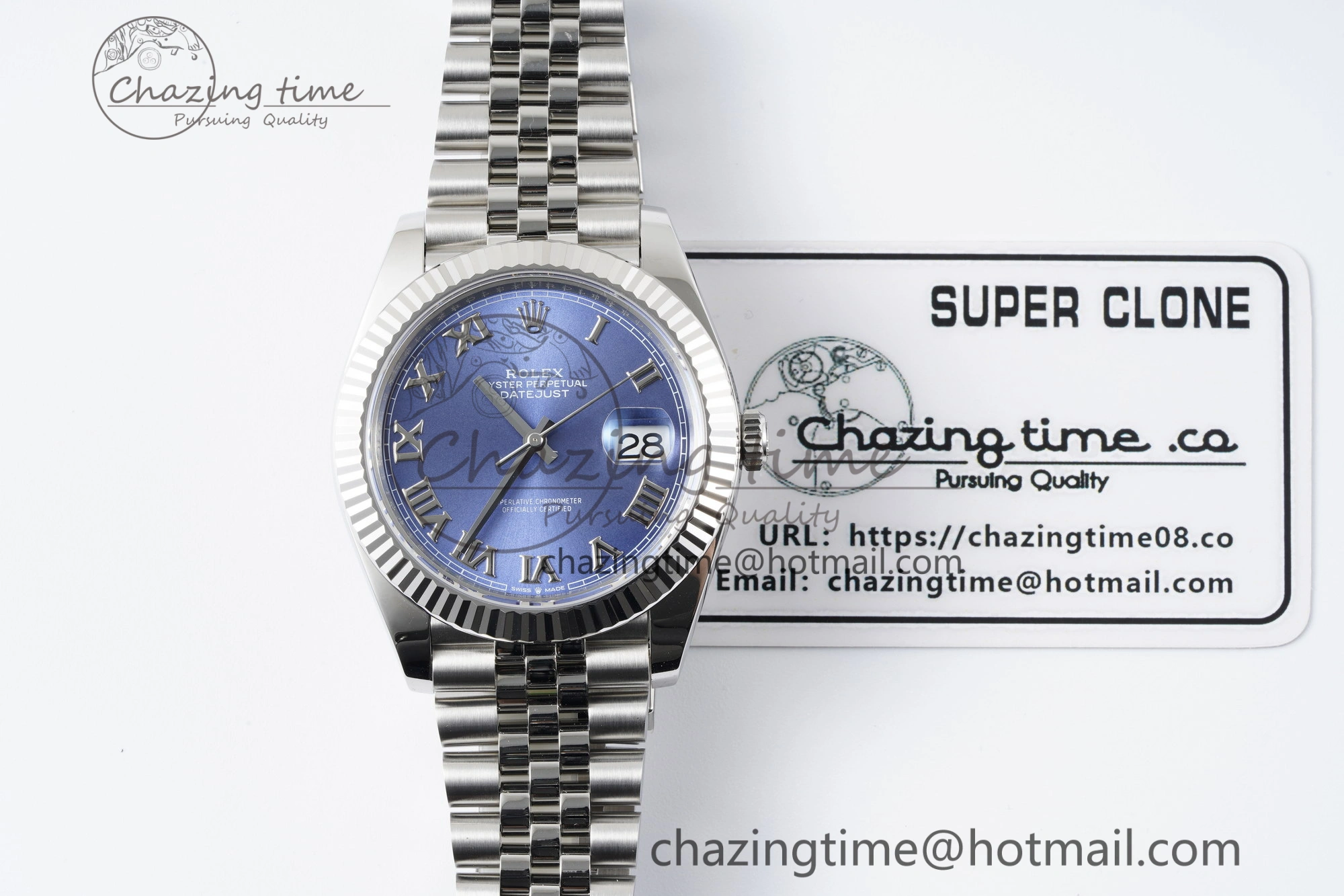 Compact DateJust 41 SS Fluted Bezel KING 1:1 Best Edition 904L Steel Blue Roman Dial on Jubilee Bracelet VR 2205