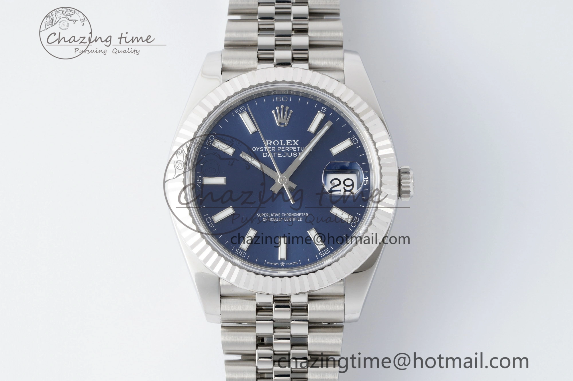 DateJust 41 SS Fluted Bezel KING 1:1 Best Edition 904L Steel Blue Stick Dial on Jubilee Bracelet VR Tailored 2211