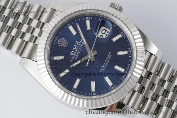 DateJust 41 SS Fluted Bezel KING 1:1 Best Edition 904L Steel Blue Stick Dial on Jubilee Bracelet VR Tailored 2211