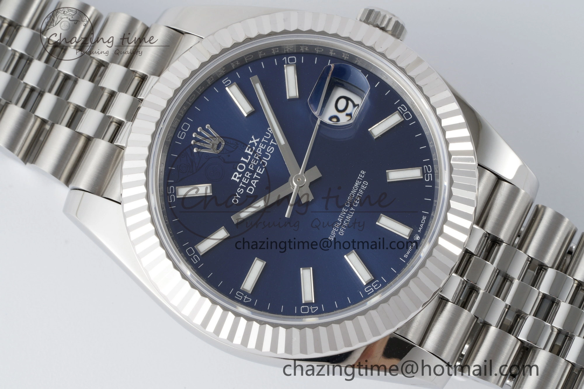 DateJust 41 SS Fluted Bezel KING 1:1 Best Edition 904L Steel Blue Stick Dial on Jubilee Bracelet VR Tailored 2211