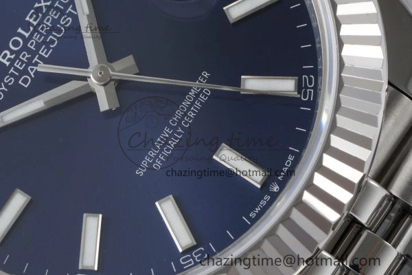 DateJust 41 SS Fluted Bezel KING 1:1 Best Edition 904L Steel Blue Stick Dial on Jubilee Bracelet VR Tailored 2211