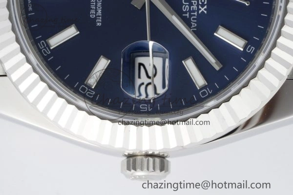 DateJust 41 SS Fluted Bezel KING 1:1 Best Edition 904L Steel Blue Stick Dial on Jubilee Bracelet VR Tailored 2211