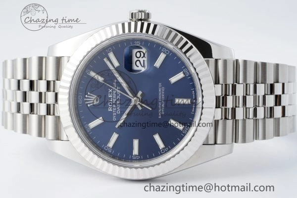 DateJust 41 SS Fluted Bezel KING 1:1 Best Edition 904L Steel Blue Stick Dial on Jubilee Bracelet VR Tailored 2211