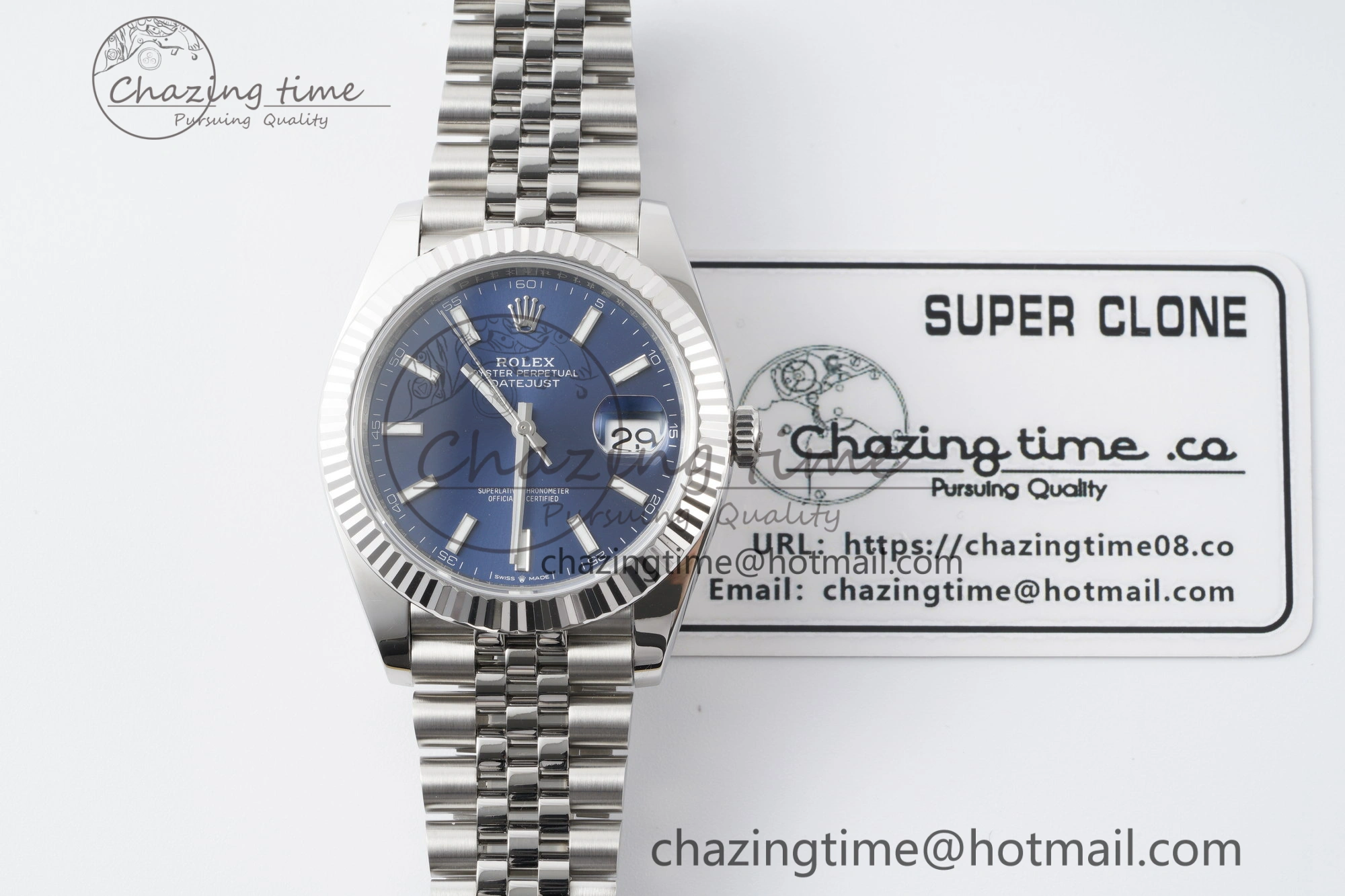 DateJust 41 SS Fluted Bezel KING 1:1 Best Edition 904L Steel Blue Stick Dial on Jubilee Bracelet VR Tailored 2211