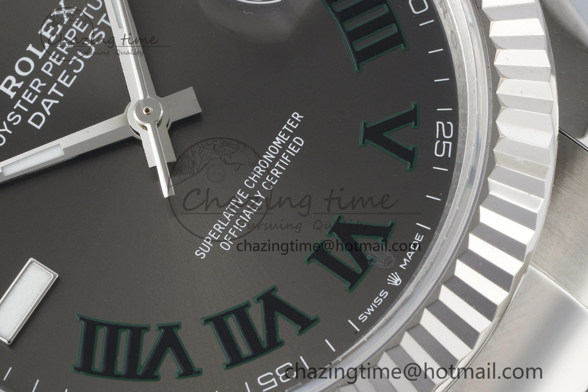 Chic DateJust 41 SS Fluted Bezel KING 1:1 Best Edition 904L Steel Gray Dial Green Roman on Oyster Bracelet VR 2217