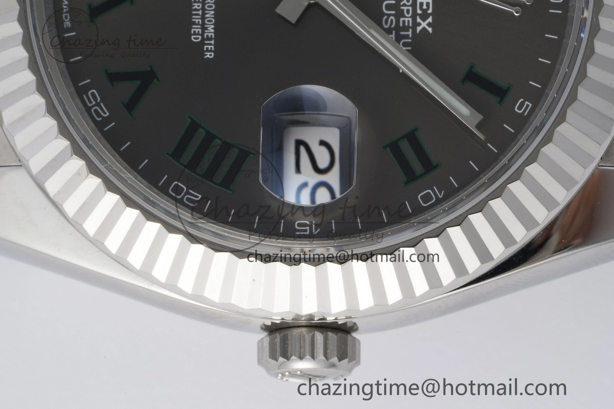 Chic DateJust 41 SS Fluted Bezel KING 1:1 Best Edition 904L Steel Gray Dial Green Roman on Oyster Bracelet VR 2217