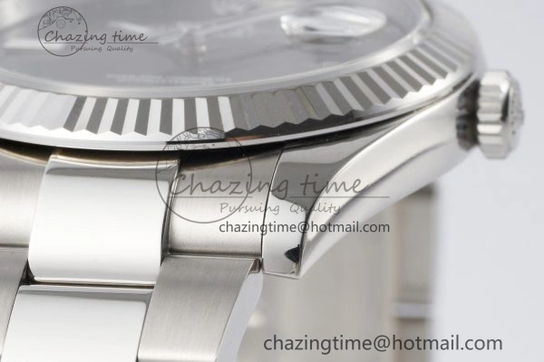 Chic DateJust 41 SS Fluted Bezel KING 1:1 Best Edition 904L Steel Gray Dial Green Roman on Oyster Bracelet VR 2217