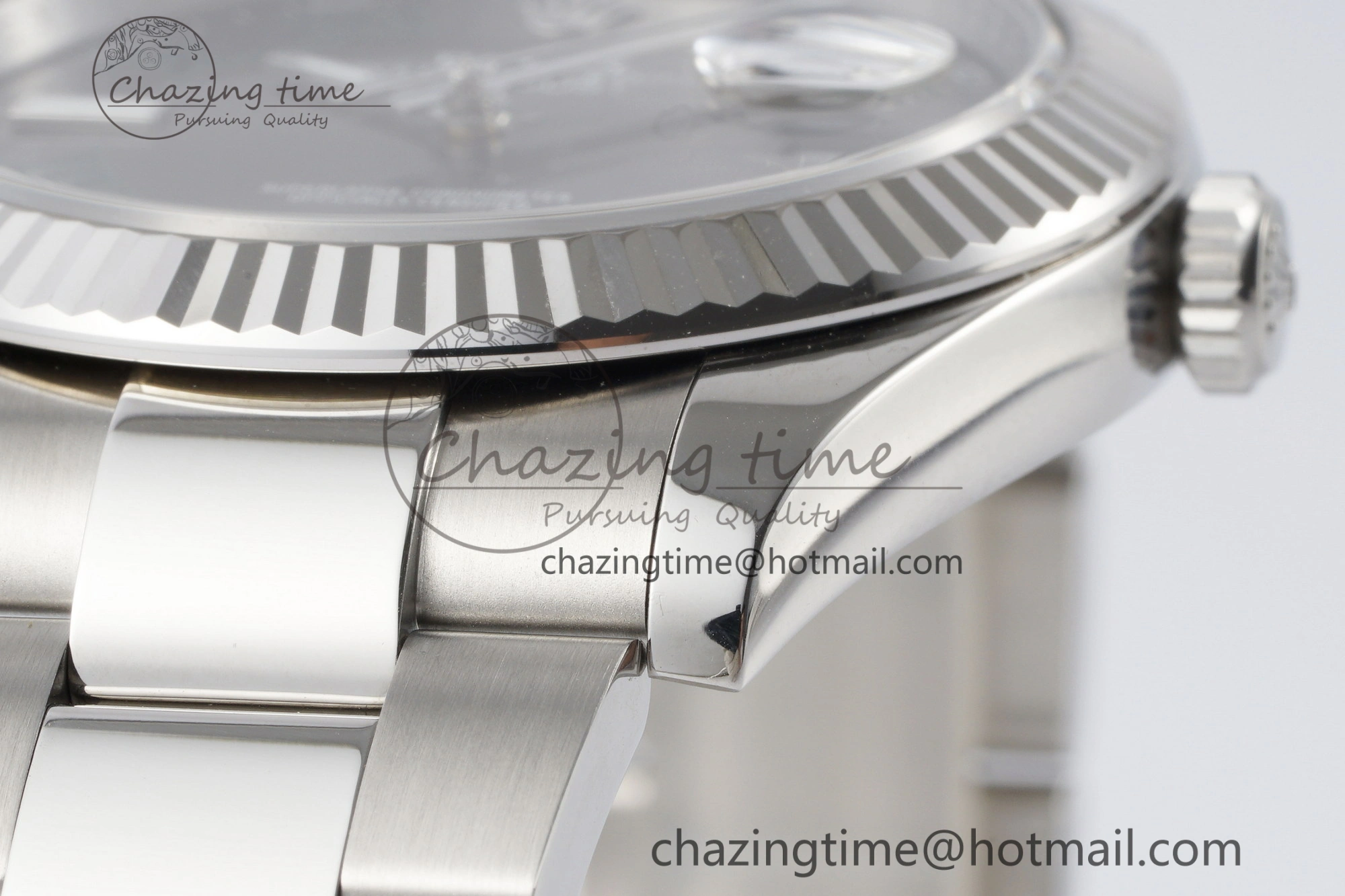 Chic DateJust 41 SS Fluted Bezel KING 1:1 Best Edition 904L Steel Gray Dial Green Roman on Oyster Bracelet VR 2217