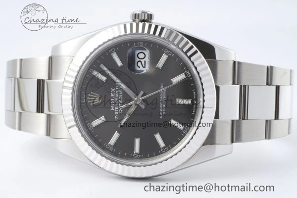 Seasonal DateJust 41 SS Fluted Bezel KING 1:1 Best Edition 904L Steel Gray Dial on Oyster Bracelet VR 2220