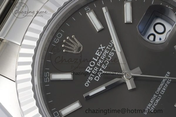 Seasonal DateJust 41 SS Fluted Bezel KING 1:1 Best Edition 904L Steel Gray Dial on Oyster Bracelet VR 2220