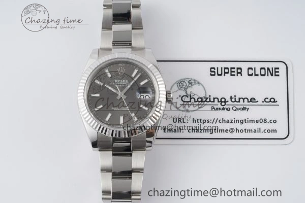 Seasonal DateJust 41 SS Fluted Bezel KING 1:1 Best Edition 904L Steel Gray Dial on Oyster Bracelet VR 2220