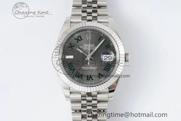Refined DateJust 41 SS Fluted Bezel KING 1:1 Best Edition 904L Steel Gray Green Roman Dial on Jubilee Bracelet VR 2204