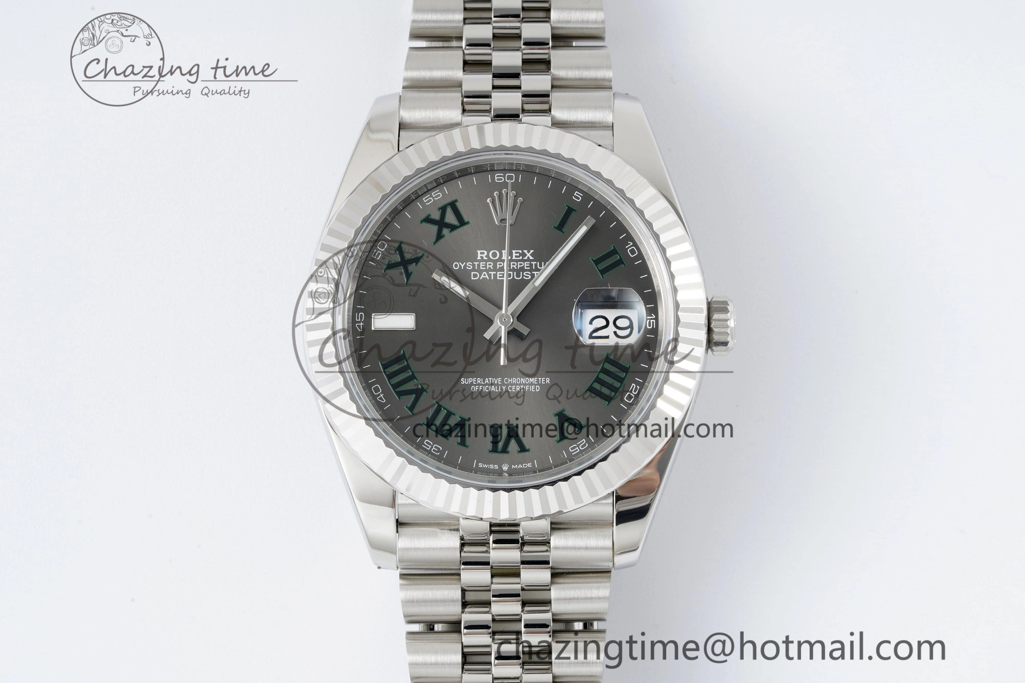 Refined DateJust 41 SS Fluted Bezel KING 1:1 Best Edition 904L Steel Gray Green Roman Dial on Jubilee Bracelet VR 2204