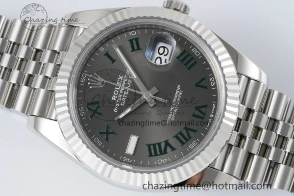 Refined DateJust 41 SS Fluted Bezel KING 1:1 Best Edition 904L Steel Gray Green Roman Dial on Jubilee Bracelet VR 2204