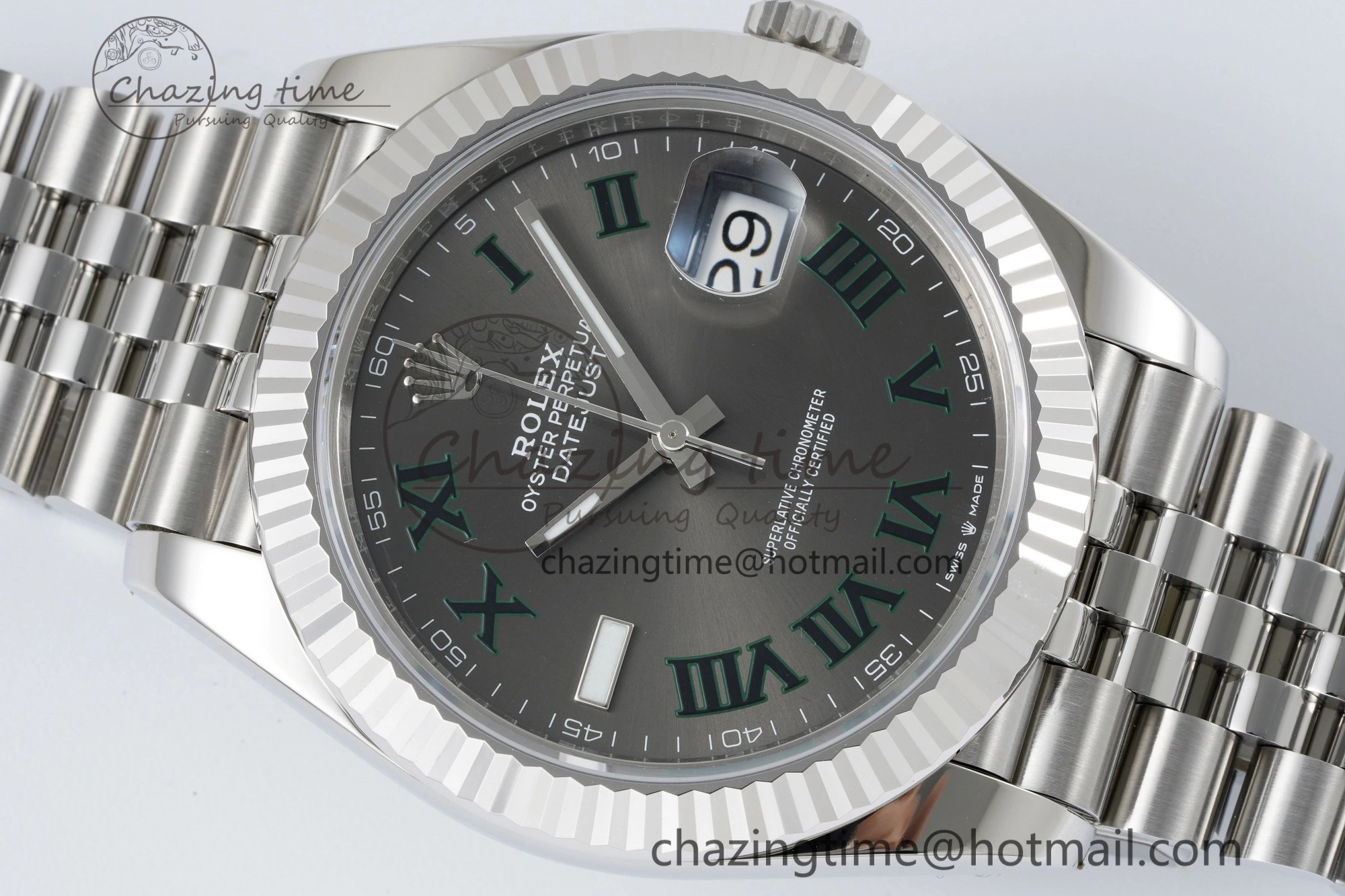 Refined DateJust 41 SS Fluted Bezel KING 1:1 Best Edition 904L Steel Gray Green Roman Dial on Jubilee Bracelet VR 2204