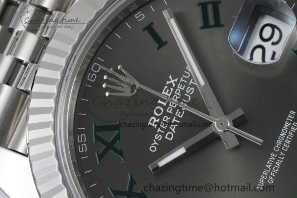 Refined DateJust 41 SS Fluted Bezel KING 1:1 Best Edition 904L Steel Gray Green Roman Dial on Jubilee Bracelet VR 2204
