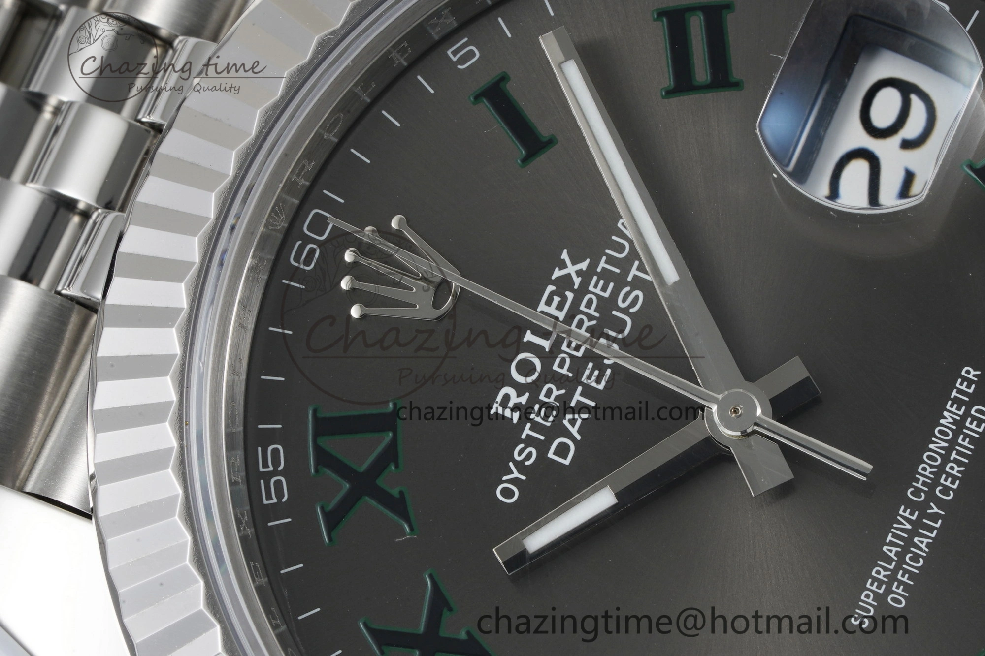 Refined DateJust 41 SS Fluted Bezel KING 1:1 Best Edition 904L Steel Gray Green Roman Dial on Jubilee Bracelet VR 2204