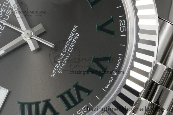 Refined DateJust 41 SS Fluted Bezel KING 1:1 Best Edition 904L Steel Gray Green Roman Dial on Jubilee Bracelet VR 2204