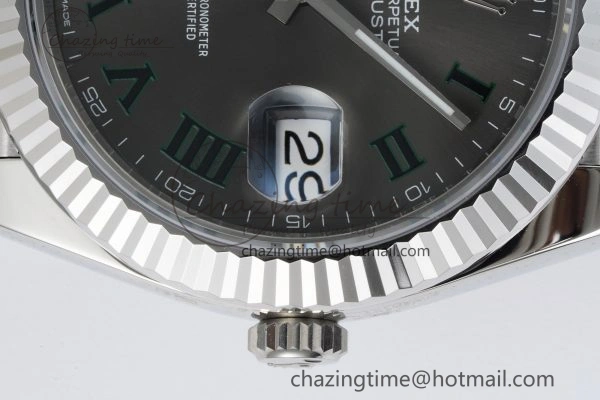 Refined DateJust 41 SS Fluted Bezel KING 1:1 Best Edition 904L Steel Gray Green Roman Dial on Jubilee Bracelet VR 2204