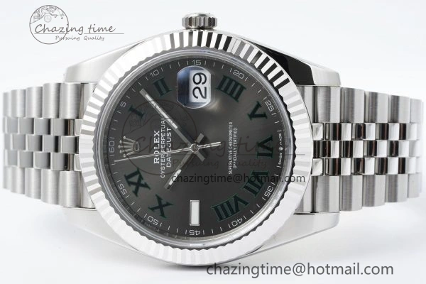 Refined DateJust 41 SS Fluted Bezel KING 1:1 Best Edition 904L Steel Gray Green Roman Dial on Jubilee Bracelet VR 2204