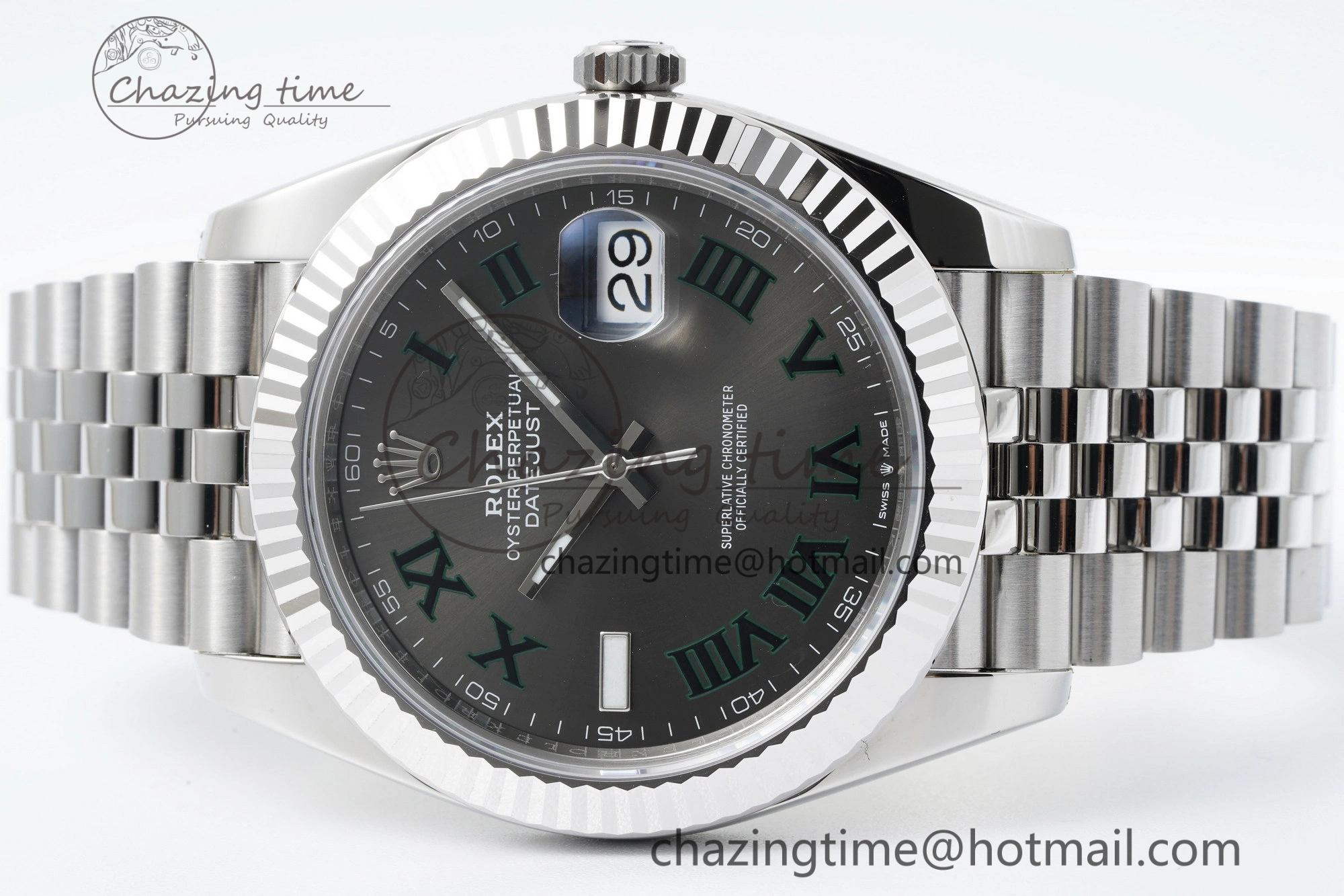 Refined DateJust 41 SS Fluted Bezel KING 1:1 Best Edition 904L Steel Gray Green Roman Dial on Jubilee Bracelet VR 2204